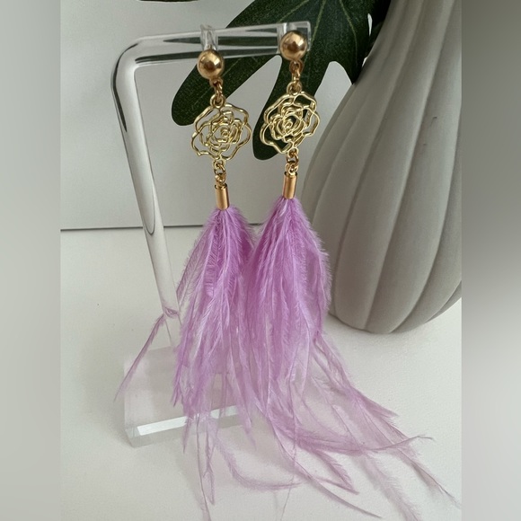 Long Dangle Pink Feather Hippie Chic Earrings - Flirty Boho Chic Earrings - Picture 3 of 15